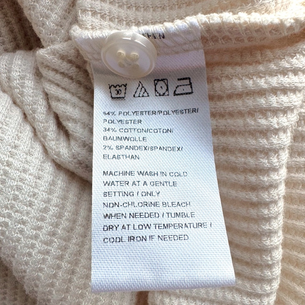 SAKS FIFTH AVENUE Ivory Waffle Knit Henley Long Sleeve Top – Size M - Picture 4 of 6